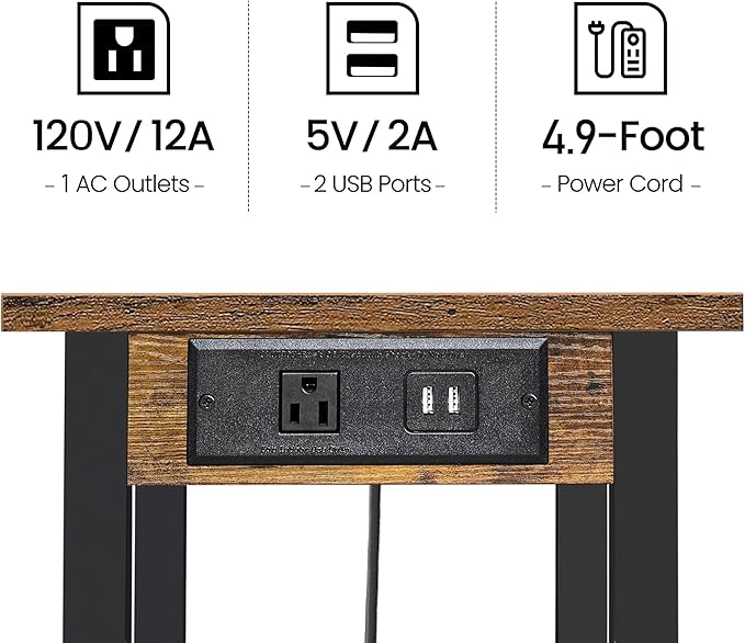 TUTOTAK Printer Stand, 2 Tier Rolling Printer Cart with Charging Station | Small Under Desk Printer Table with Wheels for Small Space, Office, Home, Brown PS01BB001
