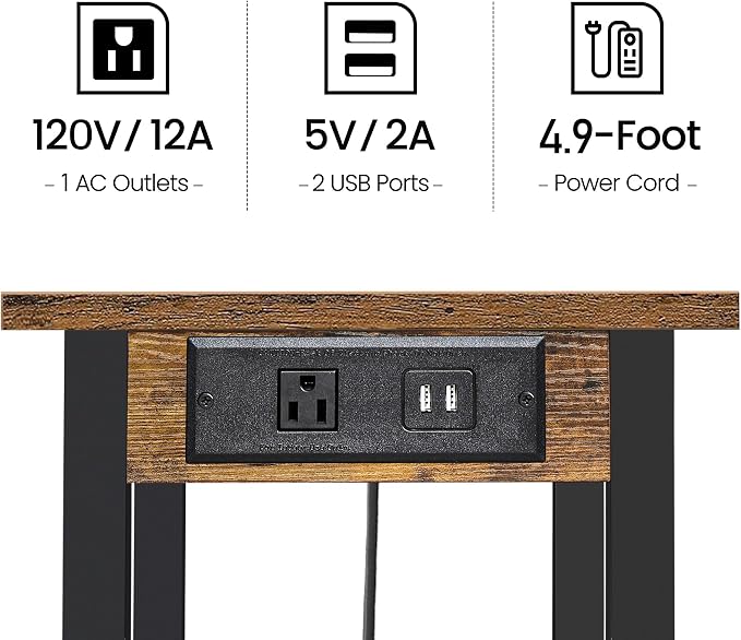 TUTOTAK Printer Stand, 3 Tier Rolling Printer Cart with Charging Station | Small Under Desk Printer Table with Wheels for Small Space, Office, Home, Brown PS02BB001