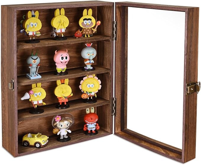 Ikee Design Wood Wall-Mounted Display Case with Glass Top & Lock | Display Shelves Case Shadow Box with lock,Tempered Glass Top Wall Mounted Display Your Valuable and Collection
