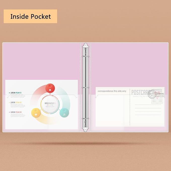 NatureTouch Glitter 1 Inch Binder Organizer (10.5'' x 11.5'') - Waterproof Durable View Binder, Holds 8.5'' x 11'' Letter Size 300 Pages, Pale Pink