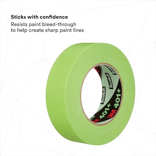 3M High Performance Green Masking Tape 401+, 36 mm x 55 m, 16 Rolls/Case | 6.7 mil, Superior Adhesion, Clean Removal, Highly Conformable, Paint-Bleed Resistant