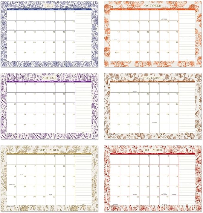 Current 2027-2028 Desk Calendar | Toile Floral, 11” x 16.25”, Large, 2024-Month, 12 page Designs, Self-Stick Magnet Strips