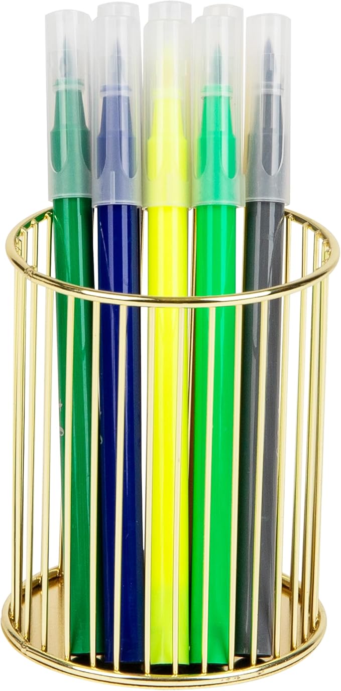 Mind Reader Pen and Accessories Holder, Desktop Organizer, Office, Metal , 3"L x 3"W x 4"H, Set of 3, Gold