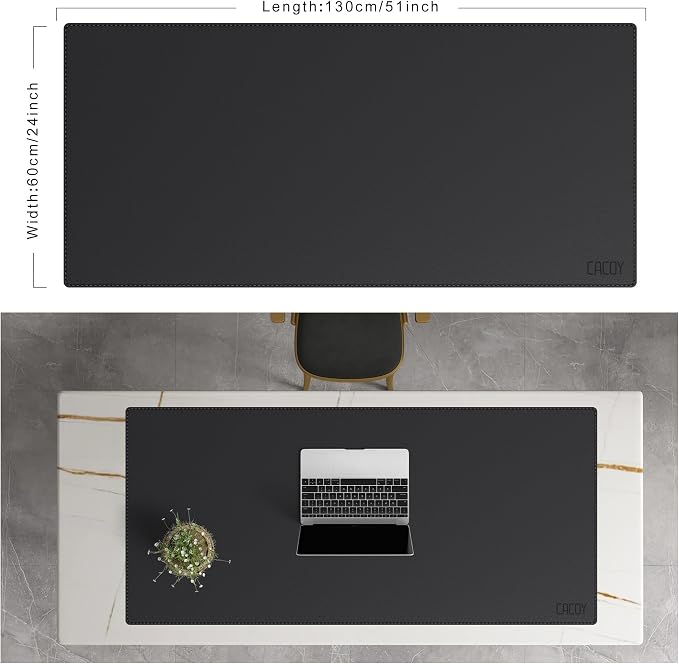 Cacoy 51" x 24" Leather Desk Mat Protector, Waterproof Desk Blotters, Black | Faux Leather Desk Pad for Keyboard & Mouse, Large Gaming Mouse Mat, Non-Slip Computer Desk Cover, Office Desktop Accessories