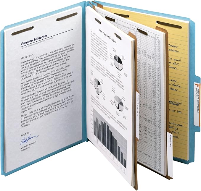 Smead Blue Classification File Folders for Documents, Letter Size, 2 Inch Expansion, 2 Dividers, Durable Pressboard for Legal and Office Files, Blue, 10 Pack (14021)