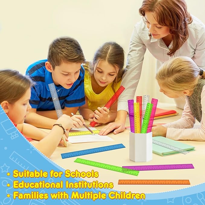 32 Pcs Clear Plastic Ruler 12 Inch, Rulers Bulk for Classroom, Transparent Assorted Color Bulk Rulers with Millimeter and Inches, Kids Ruler for School, Ideal Back to School Office Home Supplies