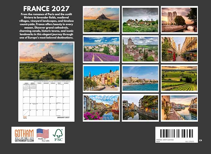 France Calendar 2027 Monthly Wall Calender 12 Month
