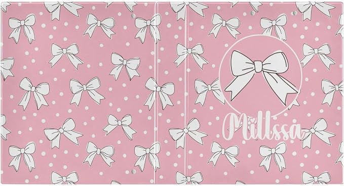 Cute Bows 3 Ring Binder with Clipboard Round Ring Binders Polka Dots Pink Name Custom Binder 3 Interior Clear Pockets for Office Supplies 1 Pack
