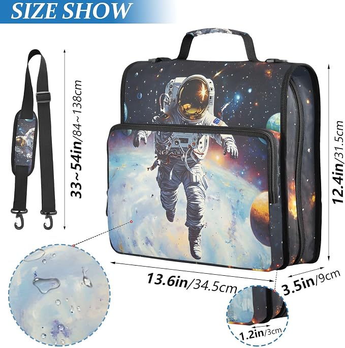 Astronaut in Space Planet 3 Ring Binder Bag 1.5 inch Binder Organizer with Zipper Shoulder Strap 500 Sheet Documents Storage for School Office