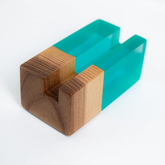 RWA Business Card Holder for Desk - ELEMENT aqua/dark | Handcrafted Epoxy & Wood, Durable Stylish Business Card Organizer, Premium Desk Accessory for Men & Women