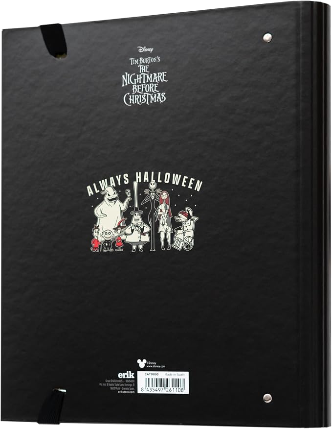 Grupo Erik Disney The Nightmare Before Christmas 4 Ring Binder A4 - Gifts | A4 Folder with Elastic closure, School Folders for Paperwork A4, Back to School Supplies | Disney Stationery Gifts, Merch