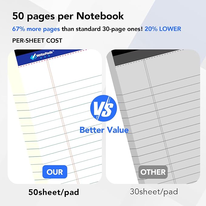 KAISA Colored Legal Pads - 5"x8" Narrow Ruled, 50 Sheets/Pad (8 Pads), Recycled Paper Writing Pad with Sturdy Back, Small Size for Easy Organization and Portability, KSU-6887