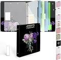 3 Ring Binder 1 inch with Clipboard - Purple Roses Bouquet Design, Includes Dividers, File Bag & Spine Label - Bold and Sophisticated for Office or School, Holographic Waterproof Film