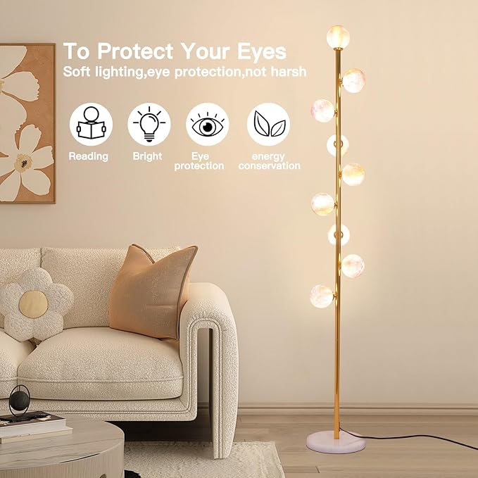 Hsyile Modern Creative Floor Lamp for Living Room,Bedroom,Office,Globe High Pole Standing Lamp, Tree Lamp (Gold&Colored Shade)