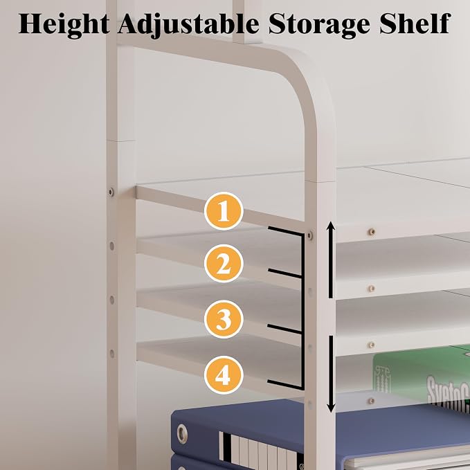 Unionly Large Rolling Printer Stand with Height Adjustable Shelf and Wheels | 3-Tier Rolling Printer Cart with Wheels, Heavy-Duty Wood Printer Table with strudy steel frame for Home Office,White