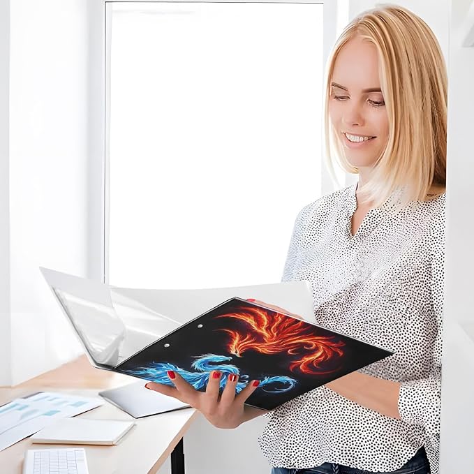 3 Ring Binder Dragon Phoenix 1.5" Round Ring Binders View Binder with 200 Sheet for Kids School Supplies Women Men Office, 1 Pack