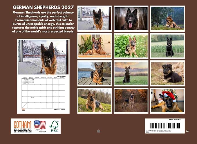 German Shepherd Calendar 2027 Monthly Wall Calender GSD Shepard Gifts 12 Month