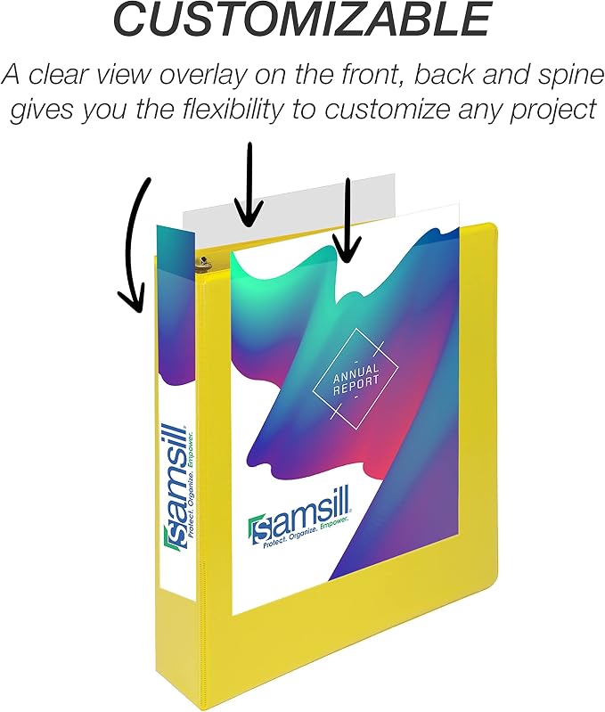 Samsill Durable 1.5 inch 3 Ring Binder, D Ring Binder, 100% Recycled Chipboard, Yellow, 4 Pack