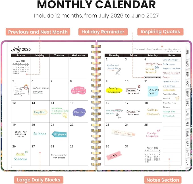 Planner 2026-2027, Academic Year Monthly & Weekly Planner Caledndar, July 2026 - June 2027, Hardcover Large Planning Agenda Book with Tabs for School Office Supplies, 6.3" x 8.5" - Dreamscape Hills
