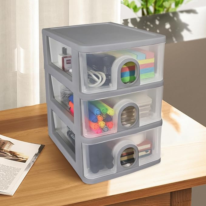 Desktop Storage Drawers Desk Organizer with Drawers, 2 Drawers Organizing Drawers Clear Small Plastic Storage Drawers for Crafts, Accessories, Stationeries, Office Supplies, Pens (1Pack)
