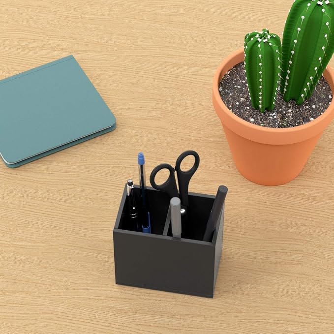 NIUBEE Black Pen Holder 2 Compartments, Acrylic Desk Pencil Organizer Cup | Scratch-resistant thick acrylic with 2 slots for pens, pencils, makeup brushes, office, vanity and school use