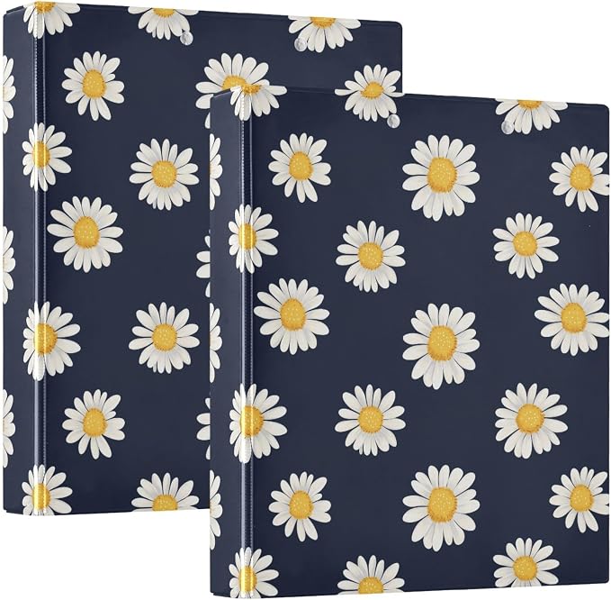 Flower Daisies Floral D Ring Binders 1.5 Inch with Clear Pocket, School Office Supplies Water Resistant Kitchen Recipe Organizer Hard Round Ring View Binders with Aesthetic Print