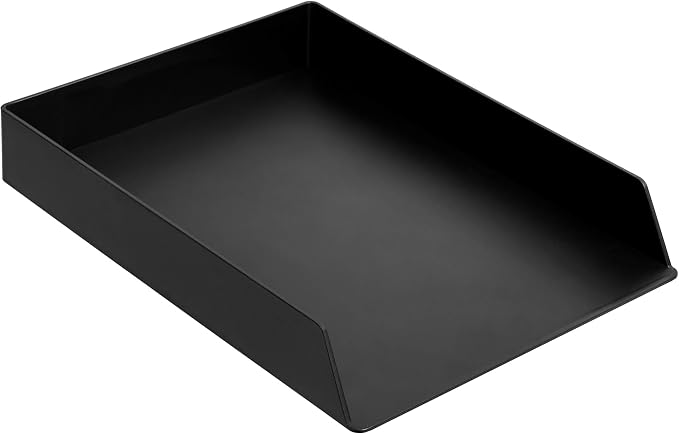 Amazon Basics Rectangular Plastic Desk Organizer, Letter Size Tray, 4-Pack, 9.7 x 2.2 x 13 inches, Black