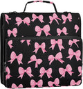 Pink Bow Black Background 3 Ring Binder Bag 1.5 inch Binder Organizer with Zipper Shoulder Strap 500 Sheet Documents Storage for School Office