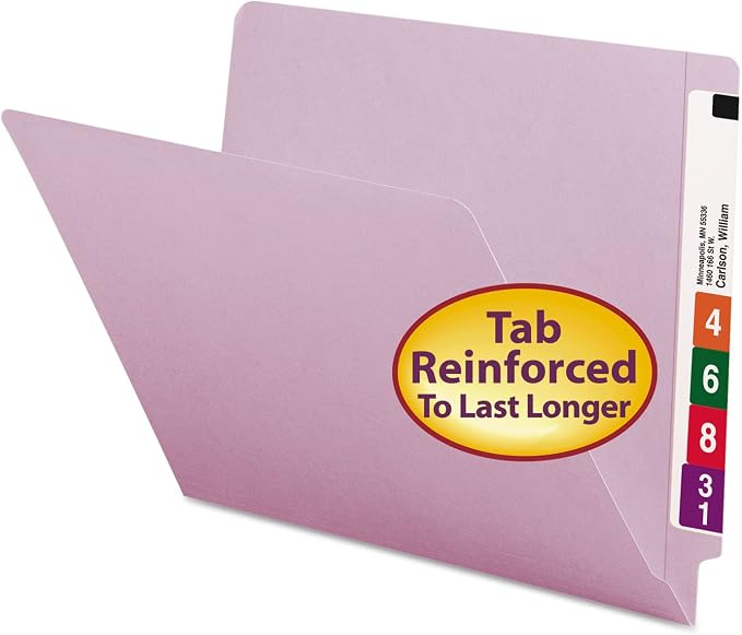 Smead End Tab File Folder, Shelf-Master Reinforced Straight-Cut Tab, Letter Size, Lavender, 100 Per Box (25410)
