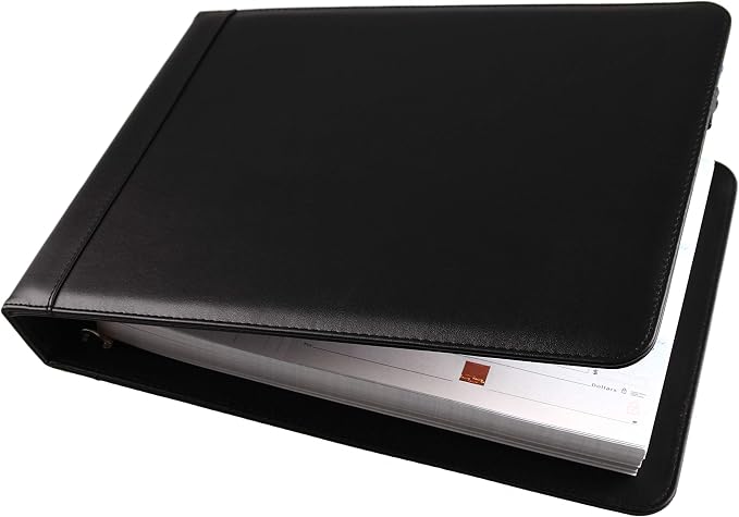 2Fold Business Check Binder 7 Ring for 3-Up Business Size Checks with Extra Business Card Case - PU Leather Deluxe 7 Ring Checkbook Binder Portfolio with 600 Check Capacity and Storage