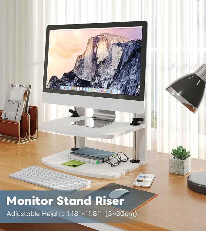 15.6 14 13.3 Inch Laptop Computer Monitor Stand Riser for Reduced Neck Strain, Adjustable Height Desk Shelf Organizer Monitor Riser Stand for PC Monitor Laptop - Withe - Wood Grain, MR01-L