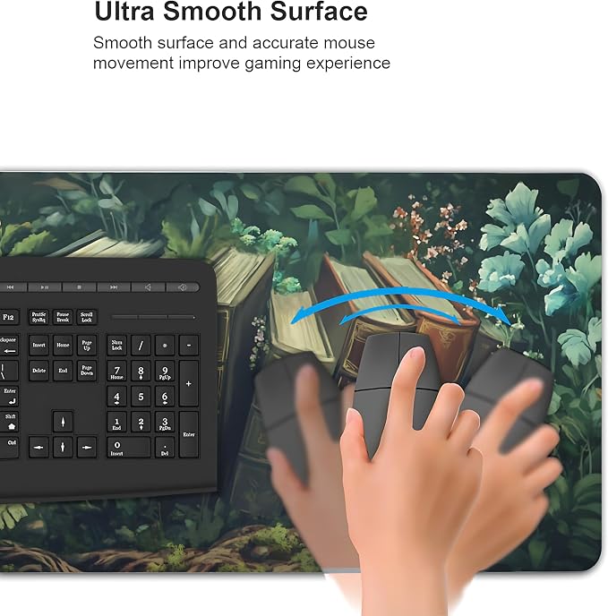 Floral Aesthetic Book Gaming Mouse Pad, Forest Green Moody Forest Desk Mat with Anti-Slip Base & Stitched Edges, Computer Keyboard & Laptop Pad, 35.4" x 15.7" in in Workstation Accessories