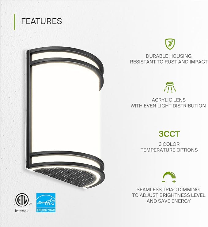 ASD Indoor LED Wall Sconce Lights - 10 Inch 15W Black Modern LED Wall Sconces Hardwired - ETL Dimmable 3000K 4000K 5000K Adjustable Sconce Light Fixture for Bedroom, Hallway, 4 Pack