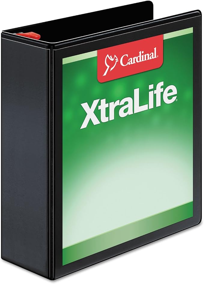 Cardinal 3 Ring Binder, 3 Inch Heavy Duty XtraLife Binder, Locking Slant-D Rings, Crack-Resistant Cover & Spine, ClearVue Covers, Holds 725 Sheets, Black (26331)