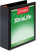 Cardinal 3 Ring Binder, 3 Inch Heavy Duty XtraLife Binder, Locking Slant-D Rings, Crack-Resistant Cover & Spine, ClearVue Covers, Holds 725 Sheets, Black (26331)