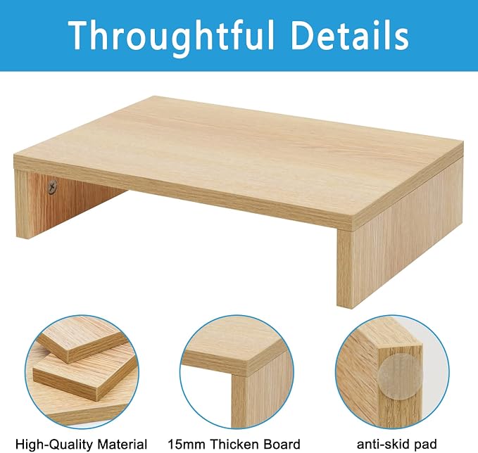 TEAMIX Wood Monitor Stand Riser for Desk - 14.2 inch, Small Laptop Stand | Natural Maple, Holds 80 lbs, Wooden Computer Stand with Storage, Ergonomic Design, Easy Assembly, For Home Office, Gaming