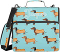 Custom Personalized Name Cute Dachshunds Hotdog Blue Zipper Binder 3 Ring