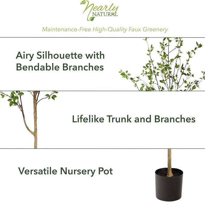Nearly Natural 6.5 ft Minimalist Citrus Artificial Tree with Nursery Pot | Bendable Branches, Realistic 78-Inch, Fake Tree, Ideal for Indoor Home, Living Room, and Office Decor