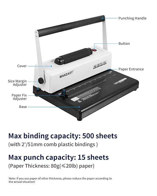 Coil Spiral Binding Machine, Punch 15 Sheet - Manual Hole Punch - Electric Coil Inserter - Adjustable Side Margin - for Letter Size/A4/A5, Comes with 1 Box 5/16'' Binding Coils & Plier