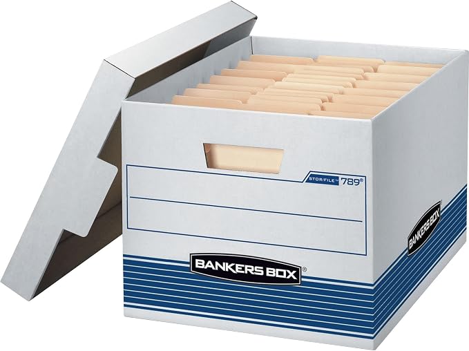 Bankers Box 4-Pack Medium-Duty File Storage Boxes, Letter/Legal, FastFold | Speed through filing with FastFold setup, sturdy stacking, reinforced handles, and dependable document protection.