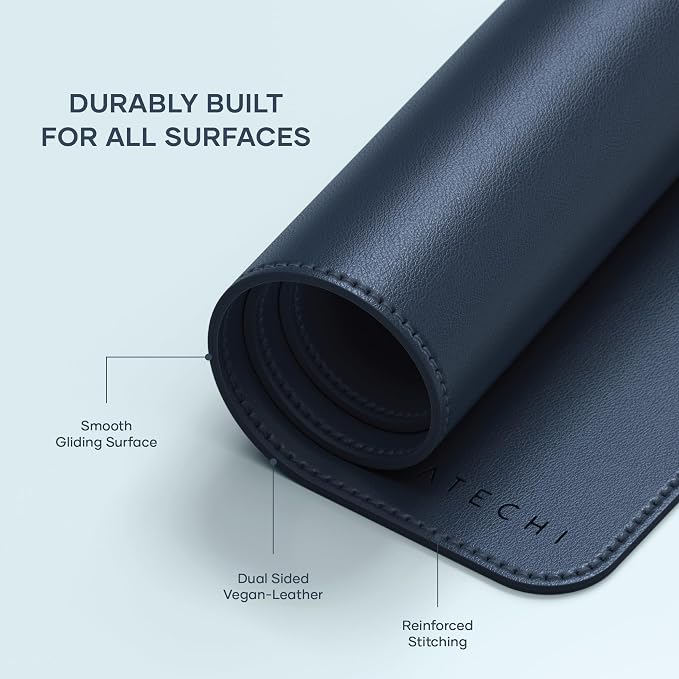 Satechi Vegan-Leather Desk Mat, Scratch and Water Resistant, Blue | Large Mouse Pad, Ergonomic, Easy to Clean, 26.8 x 12.4 x 0.1 inches, for Office and Home