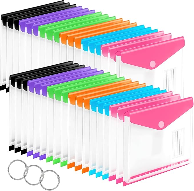 36 Pack Binder Folders with Pockets 11 Holes Expandable Dividers for 2/3/4 Ring Document Pouch with Label Loose-Leaf Transparent Binder Organizer for School Home Office