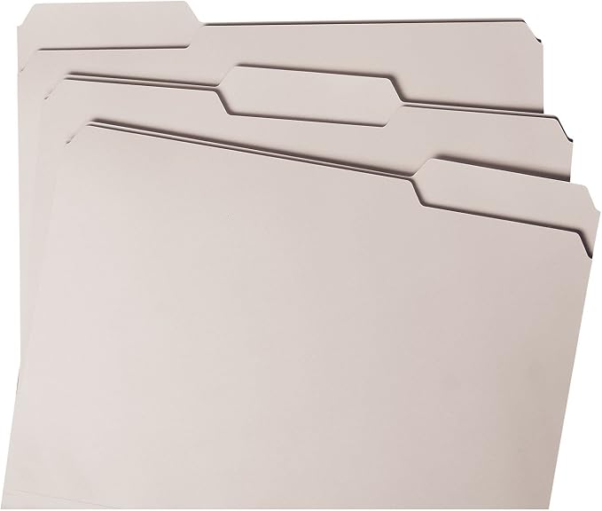Smead Colored File Folder, 1/3-Cut Tab, Letter Size, Gray, 100 per Box (12343)