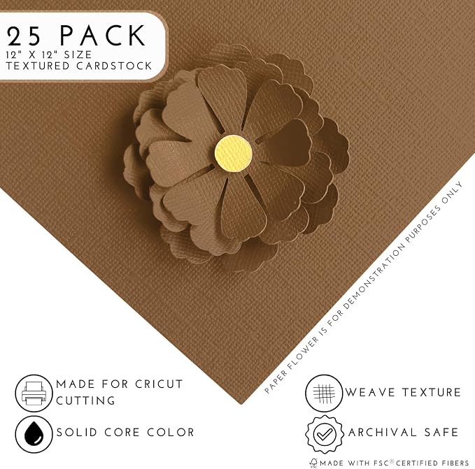 Cattail—12x12 Textured Cardstock | 80lb Textured Brown Scrapbook Paper | Premium Cardstock for Cricut Cutting | 25 Sheets