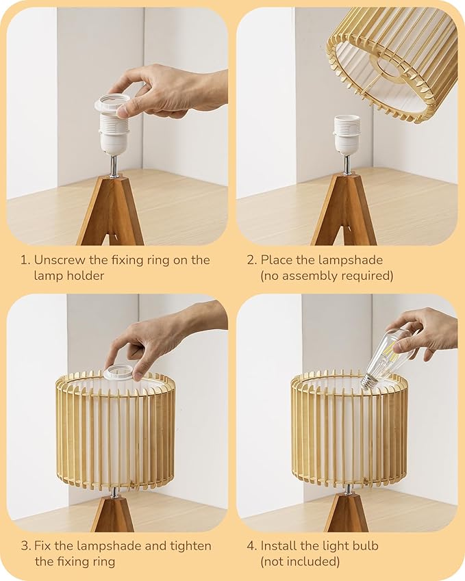 EDISHINE 14.17" Small Table Lamp, Wood-Colored Hollow Shade, E26 Base | Wood Tripod Bedside Lamp, Boho Nightstand Lamp for Bedroom, Living Room, Office, Study