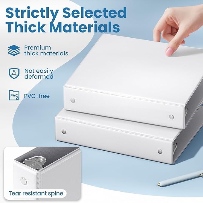 SUNEE 1.5 Inch Binders 3 Ring 4 Pack, PVC-Free Clear View 1 1/2 Inch Binders (Fits 8.5x11 Inches) for School, Office & Home Use, White
