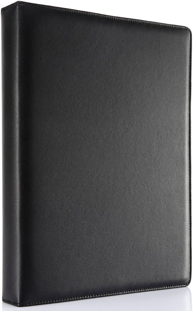 KINGFOM A4 Faux Leather Padfolio Ring Binder Business File Folder Document Holder with Card Holder (3 Ring Binder Black)