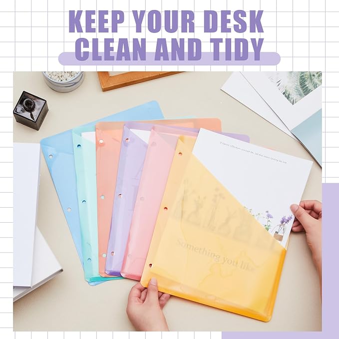 Maitys 30 Pack Binder Pockets 3 Ring, Letter Size 8.5x11,Light Color | Clear Plastic Document Sleeves, Sheet Protectors with Slash Jacket, Fits Standard 3 Hole Binders, Organize Office Papers