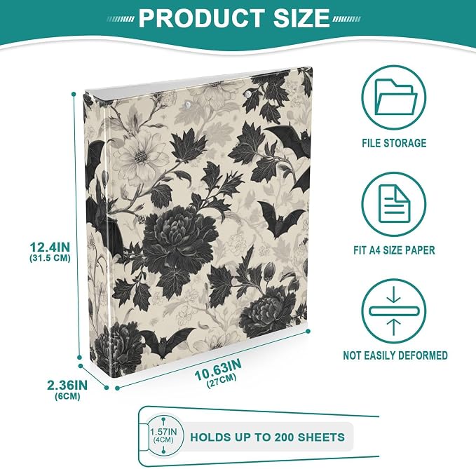 Goth Bath Round Ring Binders Crow (3) 1.5 Inch 3 Ring Binder with Clipboard Holds 200 Sheets Office Home School