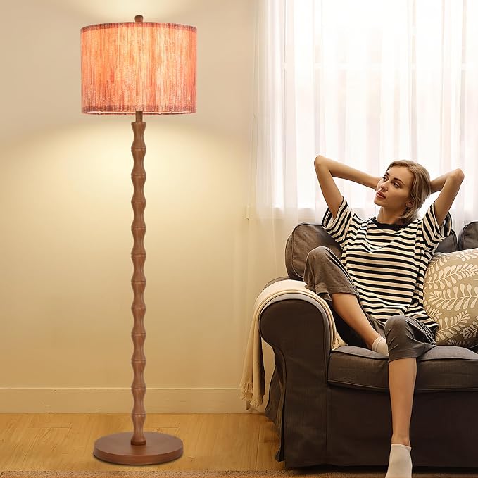 Wood Floor Lamps for Living Room Boho Farmhouse Floor Lamp with Remote Control,Dimmable Vintage Floor Lamp Mid Century Modern Standing Lamp with 3 Color Temperature Tall Floor Lamps For Bedroom Corner